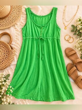 Faded Glory Bright Green Sleeveless Tie-Waist Midi Dress